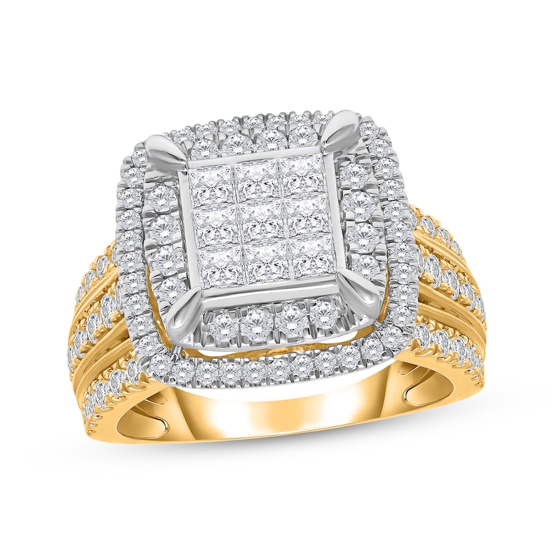 Main Image 1 of Princess-Cut Multi-Diamond Double Frame Engagement Ring 2 ct tw 10K Yellow Gold