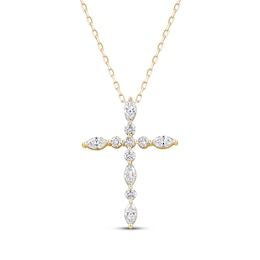 Lab-Created Diamonds by KAY Marquise & Round-Cut Cross Necklace 3/4 ct tw 10K Yellow Gold 18&quot;