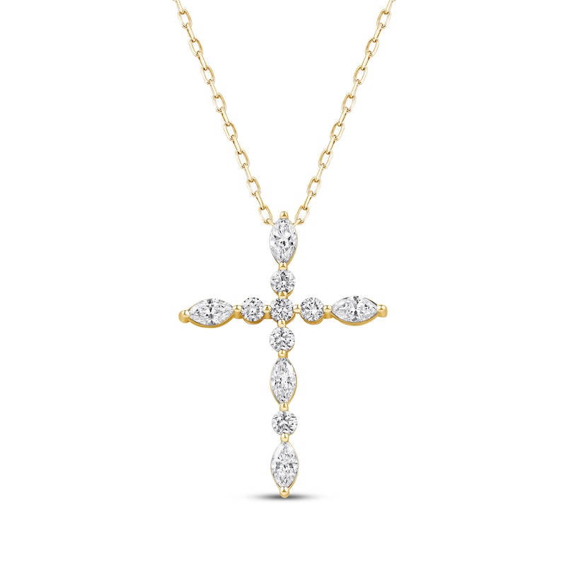 Main Image 1 of KAY Lab-Grown Diamonds Marquise & Round-Cut Cross Necklace 3/4 ct tw 10K Yellow Gold 18&quot;