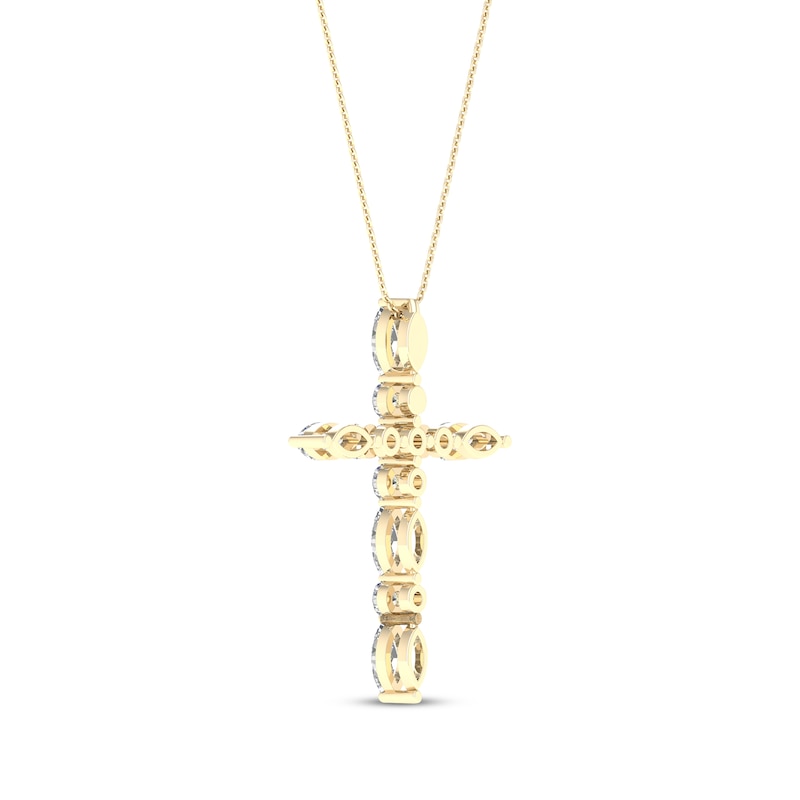 Lab-Grown Diamonds by KAY Marquise & Round-Cut Cross Necklace 3/4 ct tw 10K Yellow Gold 18"