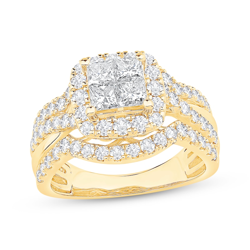 Main Image 1 of Princess-Cut Diamond Cushion Frame Engagement Ring 2 ct tw 14K Yellow Gold