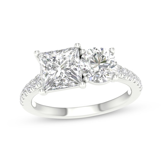 Toi et Moi Princess & Round-Cut Lab-Created Diamond Engagement ring 3-1/4 ct tw 14K White Gold