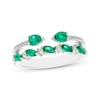 Thumbnail Image 1 of Pear-Shaped & Marquise-Cut Lab-Created Emerald & White Lab-Created Sapphire Stack Ring Sterling Silver