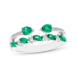 Pear-Shaped & Marquise-Cut Lab-Created Emerald & White Lab-Created Sapphire Stack Ring Sterling Silver