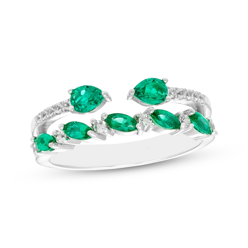 Main Image 1 of Pear-Shaped & Marquise-Cut Lab-Created Emerald & White Lab-Created Sapphire Stack Ring Sterling Silver