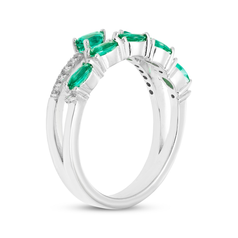 Main Image 2 of Pear-Shaped & Marquise-Cut Lab-Created Emerald & White Lab-Created Sapphire Stack Ring Sterling Silver