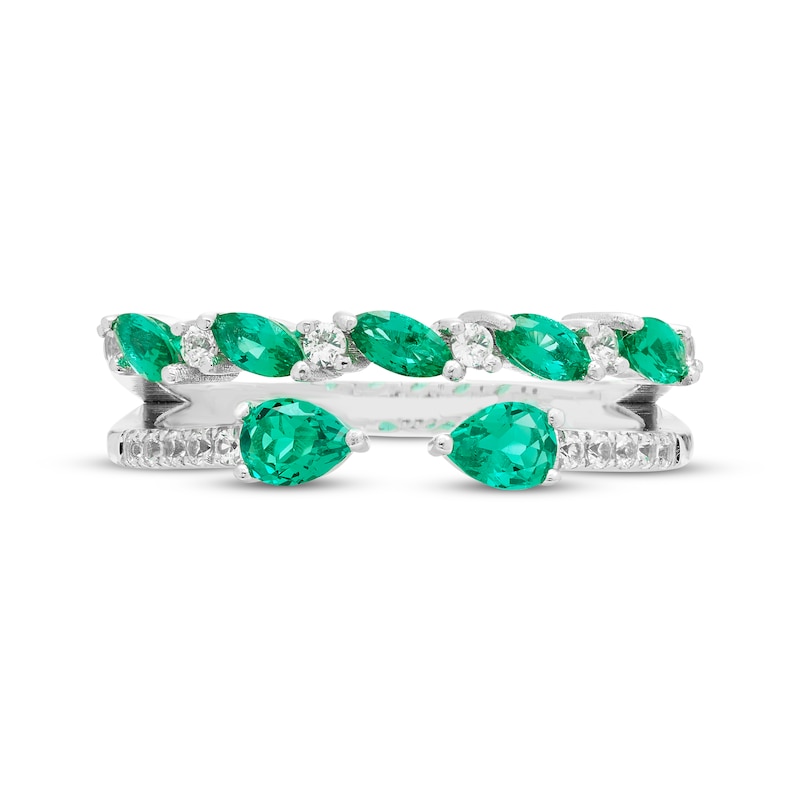 Main Image 3 of Pear-Shaped & Marquise-Cut Lab-Created Emerald & White Lab-Created Sapphire Stack Ring Sterling Silver