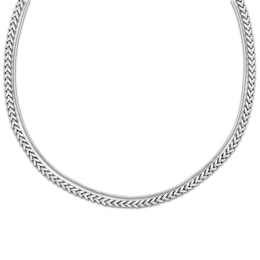 Solid Layered Foxtail Chain & Snake Chain Necklace Stainless Steel 20.75&quot;