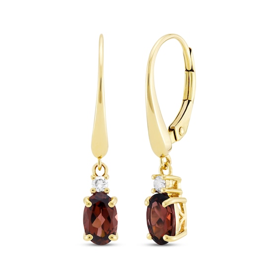 Oval-Cut Garnet & Diamond Dangle Earrings 1/20 ct tw 10K Yellow Gold