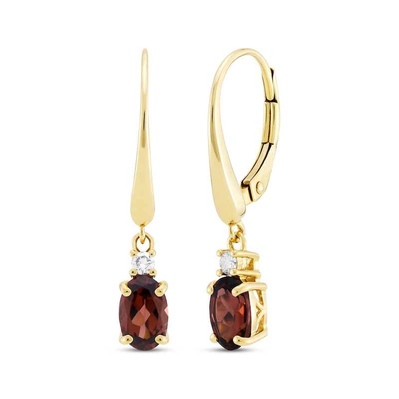 Main Image 1 of Oval-Cut Garnet & Diamond Dangle Earrings 1/20 ct tw 10K Yellow Gold