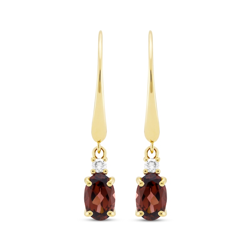 Oval-Cut Garnet & Diamond Dangle Earrings 1/20 ct tw 10K Yellow Gold