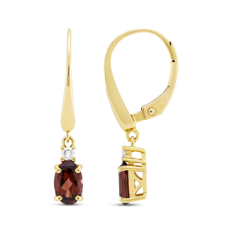 Main Image 3 of Oval-Cut Garnet & Diamond Dangle Earrings 1/20 ct tw 10K Yellow Gold