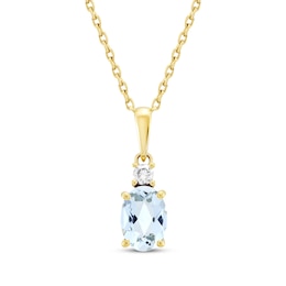 Oval-Cut Aquamarine & Diamond Necklace 1/20 ct tw 10K Yellow Gold