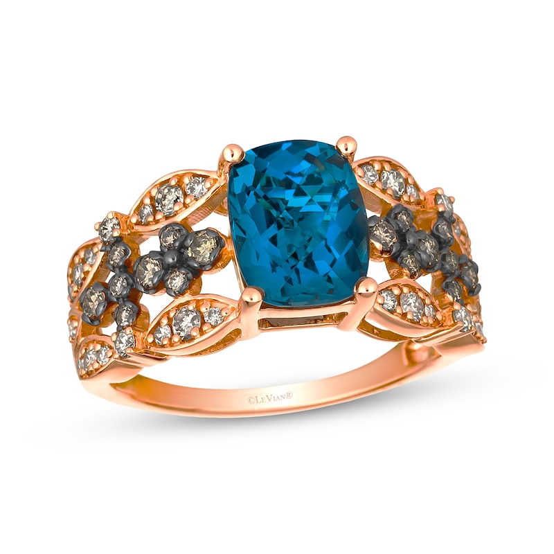 Main Image 1 of Le Vian Venetian Mosaic Cushion-Cut Blue Topaz Ring 1/2 ct tw Diamonds 14K Strawberry Gold