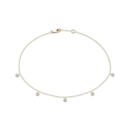 Multi-Diamond Dangle Anklet 1/10 ct tw 10K Yellow Gold 10&quot;