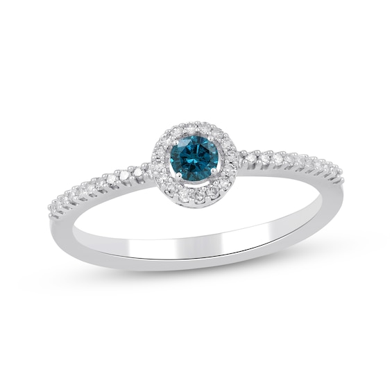 Blue & White Diamond Halo Promise Ring 1/5 ct tw Sterling Silver