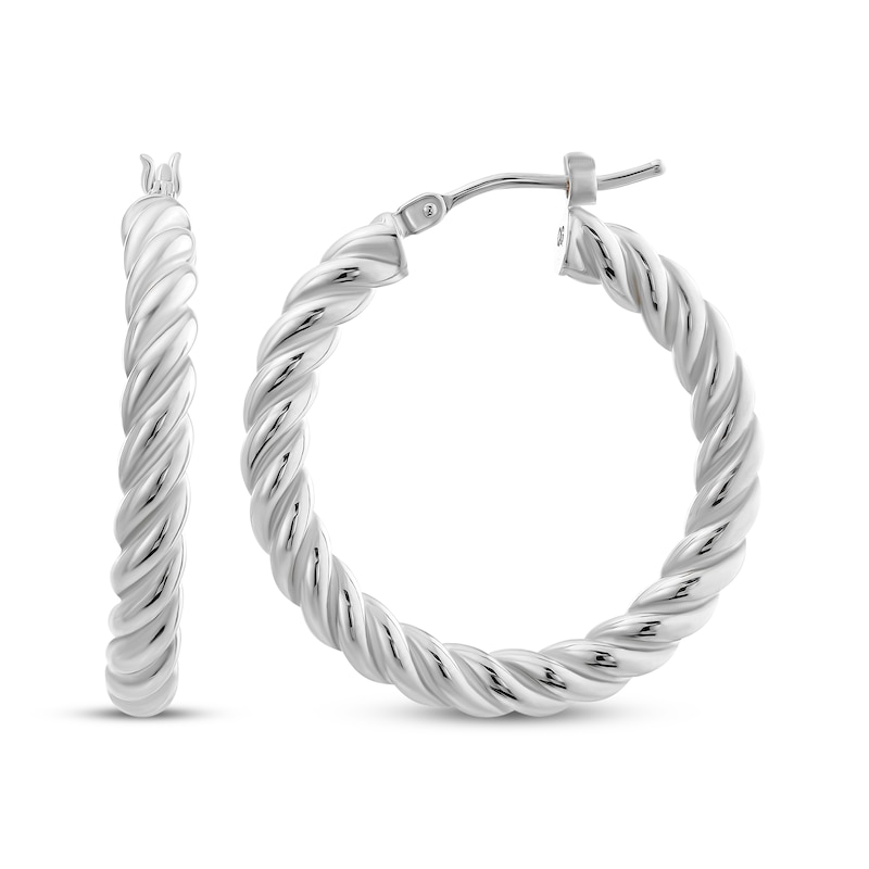 Main Image 1 of Reaura Rope Twist Hoop Earrings Repurposed 14K White Gold 27mm