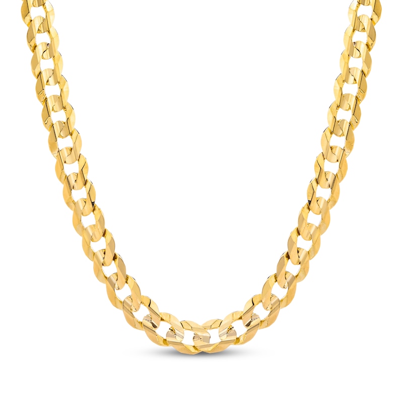 Main Image 1 of Solid Diamond-Cut Concave Curb Chain Necklace 11mm 14K Yellow Gold 24&quot;