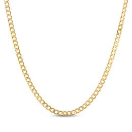 Solid Diamond-Cut Flat Curb Chain Necklace 5mm 14K Yellow Gold 24&quot;