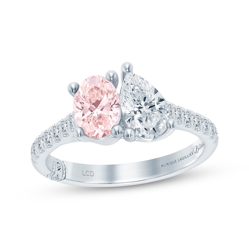 Monique Lhuillier Bliss Peach-Pink & White Lab-Grown Diamond Engagement Ring 1-5/8 ct tw 18K White Gold