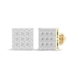 Men's Multi-Diamond Square Stud Earrings 1 ct tw 10K Yellow Gold