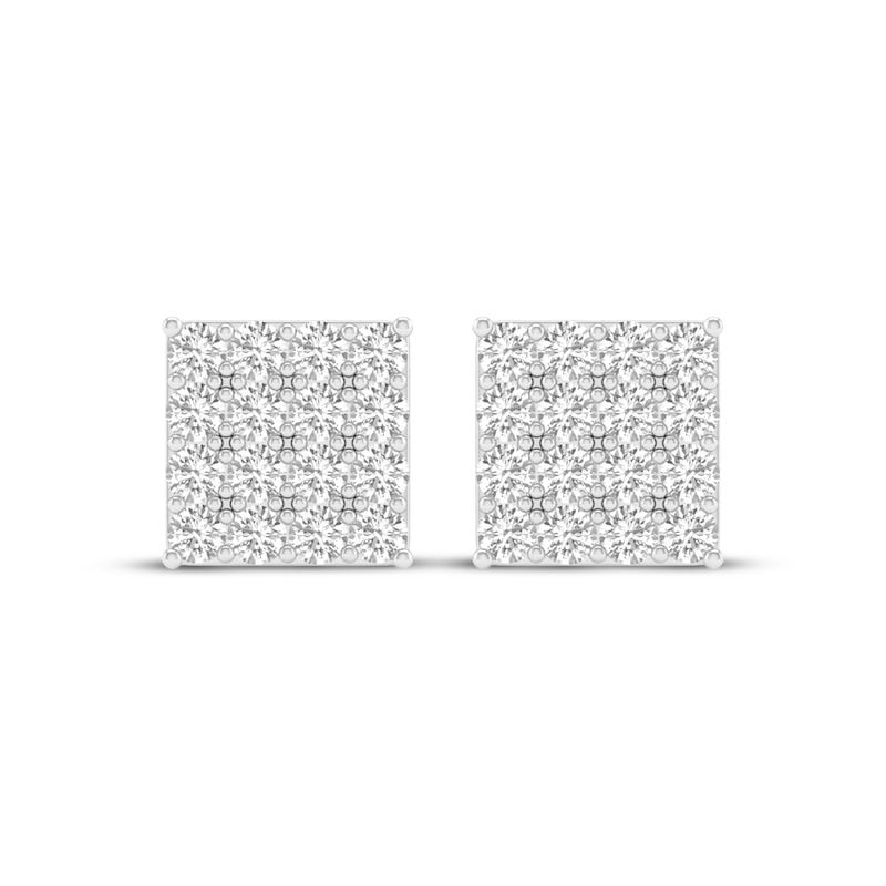 Main Image 2 of Men's Multi-Diamond Square Stud Earrings 1 ct tw 10K Yellow Gold