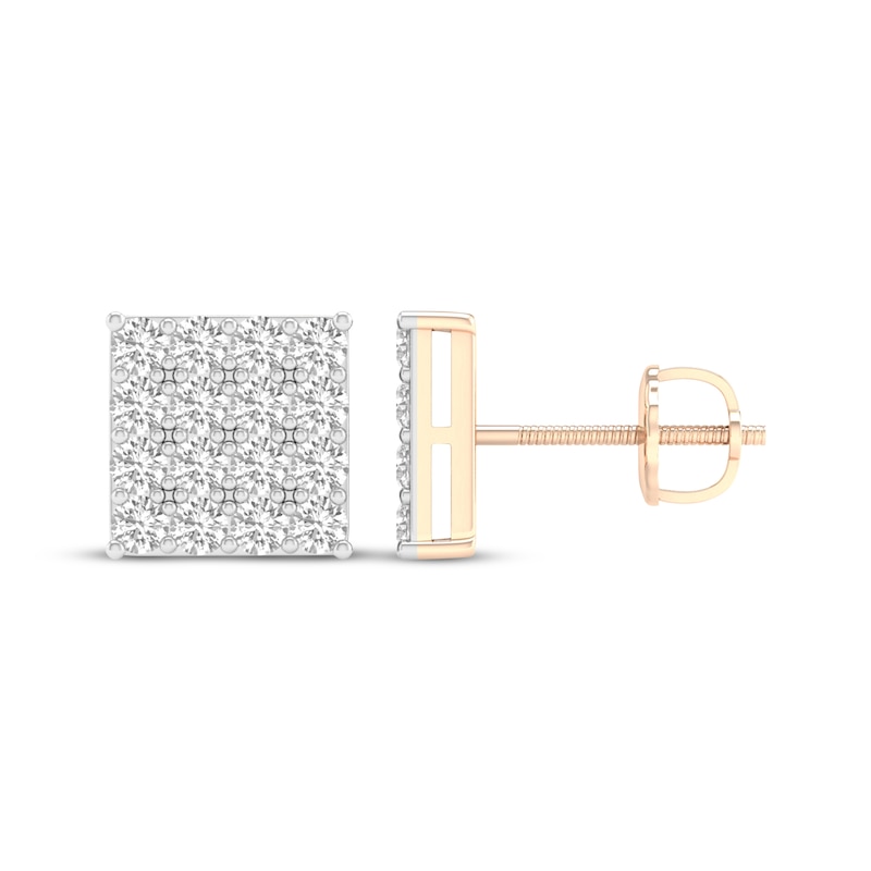 Main Image 3 of Men's Multi-Diamond Square Stud Earrings 1 ct tw 10K Yellow Gold