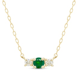 Emerald & Diamond Three-Stone Necklace 1/8 ct tw Round-cut 10K Yellow Gold 18&quot;