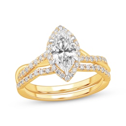 Lab-Grown Diamonds by KAY Marquise-Cut Twist Shank Bridal Set 1-1/3 ct tw 14K Yellow Gold