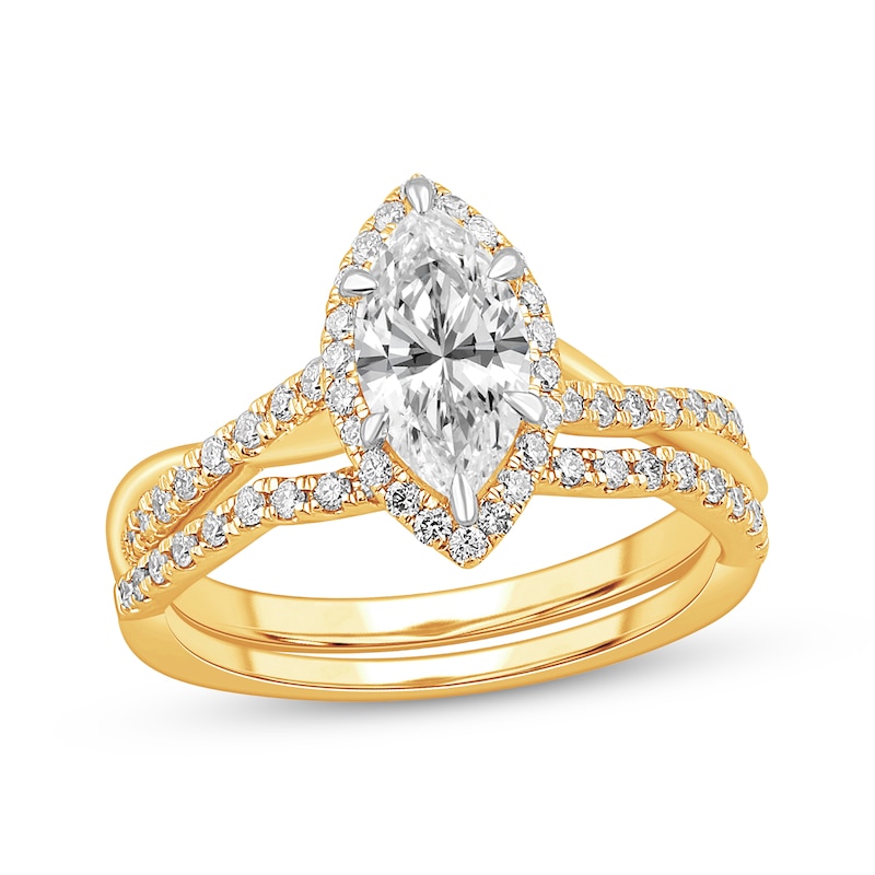 Main Image 1 of Lab-Grown Diamonds by KAY Marquise-Cut Twist Shank Bridal Set 1-1/3 ct tw 14K Yellow Gold