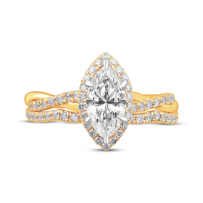 Main Image 3 of Lab-Grown Diamonds by KAY Marquise-Cut Twist Shank Bridal Set 1-1/3 ct tw 14K Yellow Gold