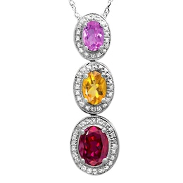 Halo Triple Oval Birthstone Necklace (3 Stones)