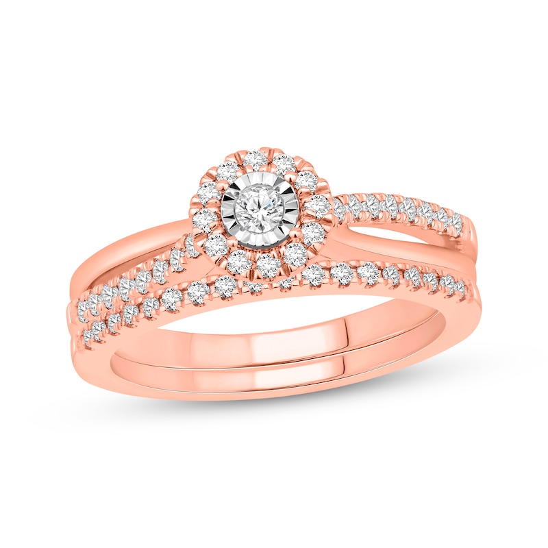 Main Image 1 of Round-Cut Diamond Halo Bridal Set 1/3 ct tw 10K Rose Gold