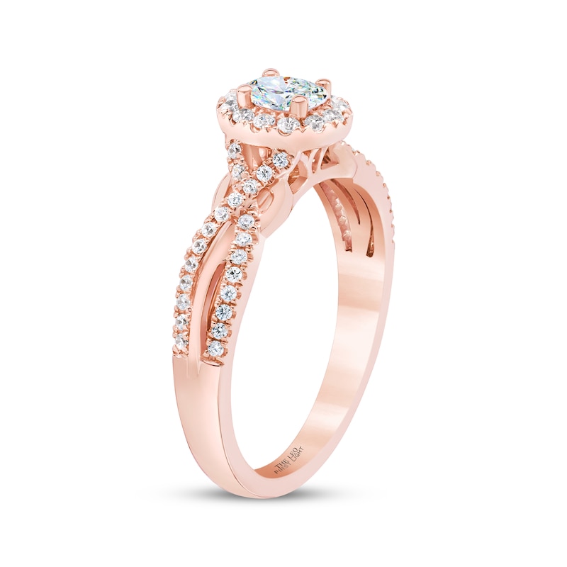 Main Image 2 of THE LEO First Light Diamond Oval-Cut Halo Twist Shank Engagement Ring 5/8 ct tw 14K Rose Gold