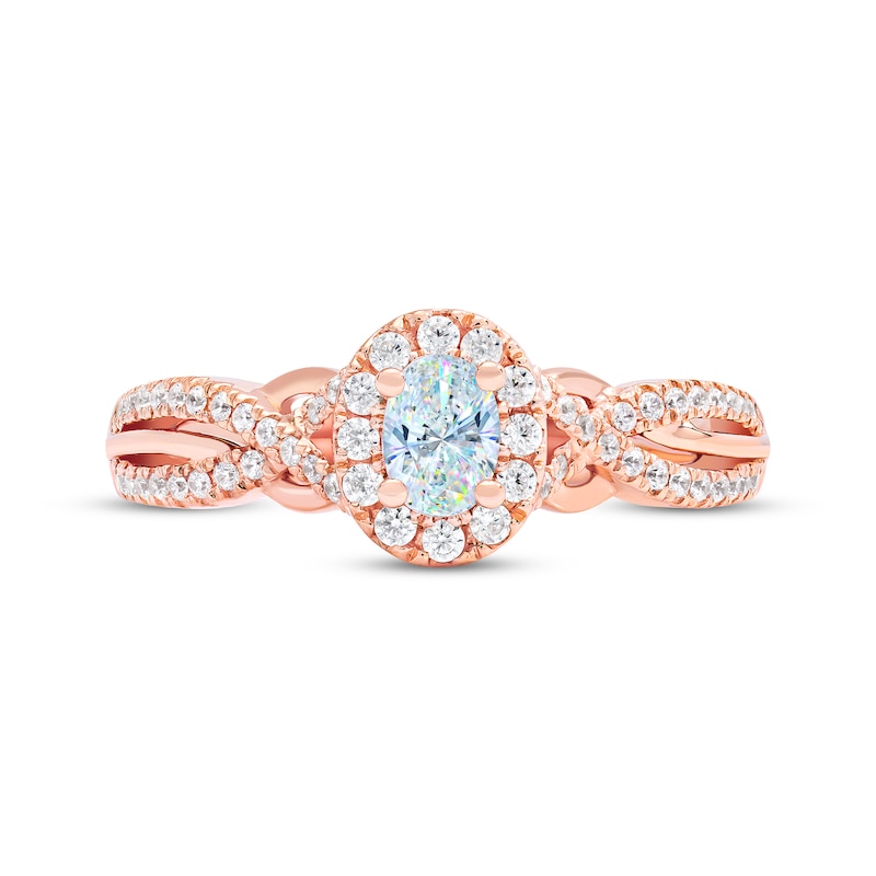 Main Image 3 of THE LEO First Light Diamond Oval-Cut Halo Twist Shank Engagement Ring 5/8 ct tw 14K Rose Gold