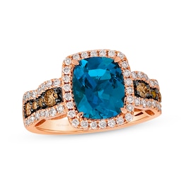 Le Vian Chocolate Waterfall Blue Topaz Ring 3/4 ct tw Diamonds 14K Strawberry Gold