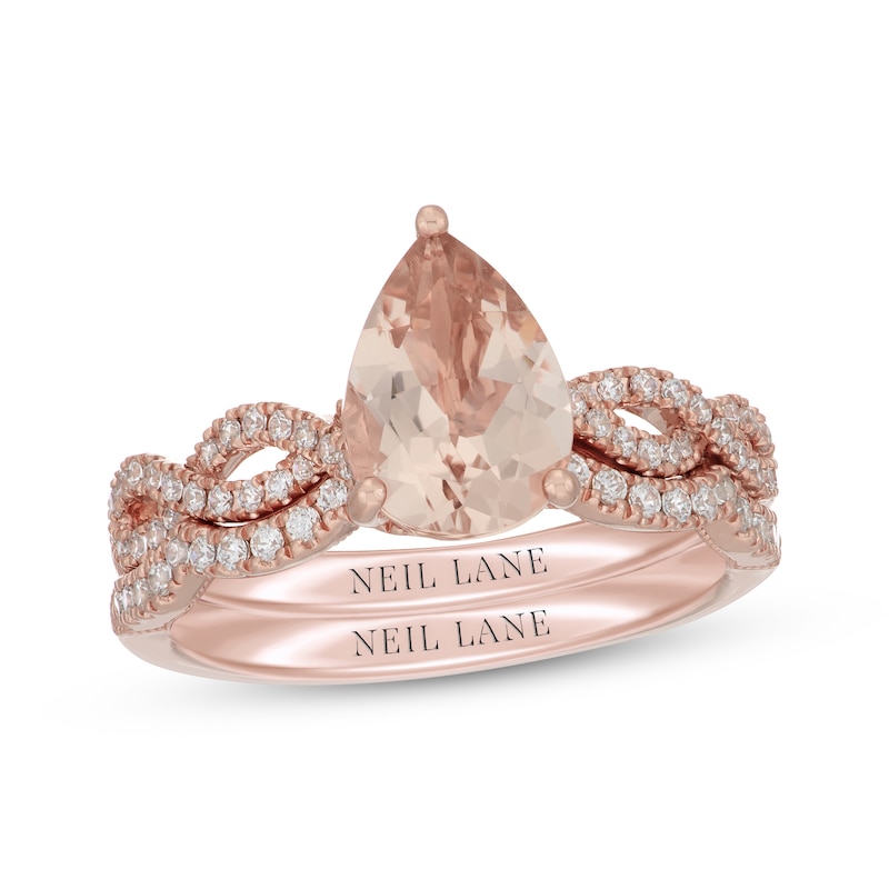 Main Image 1 of Neil Lane Pear-Shaped Morganite & Diamond Twist Shank Bridal Set 1/2 ct tw 14K Rose Gold