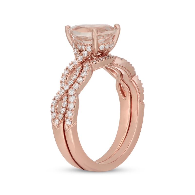 Main Image 2 of Neil Lane Pear-Shaped Morganite & Diamond Twist Shank Bridal Set 1/2 ct tw 14K Rose Gold