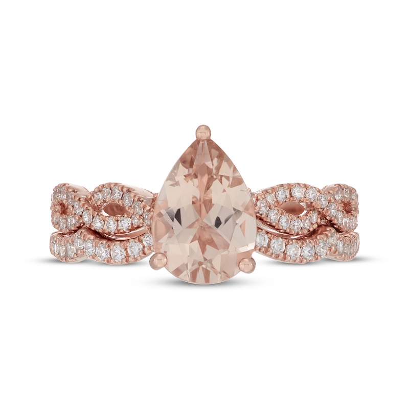 Main Image 3 of Neil Lane Pear-Shaped Morganite & Diamond Twist Shank Bridal Set 1/2 ct tw 14K Rose Gold