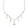 Thumbnail Image 1 of Cultured Pearl & White Lab-Created Sapphire Twist Dangle Necklace Sterling Silver 17&quot;