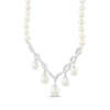 Thumbnail Image 2 of Cultured Pearl & White Lab-Created Sapphire Twist Dangle Necklace Sterling Silver 17&quot;