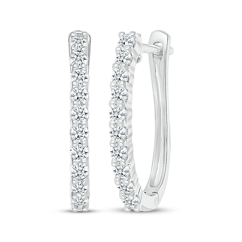 Main Image 1 of Diamond Elongated Hoop Earrings 1/2 ct tw 10K White Gold