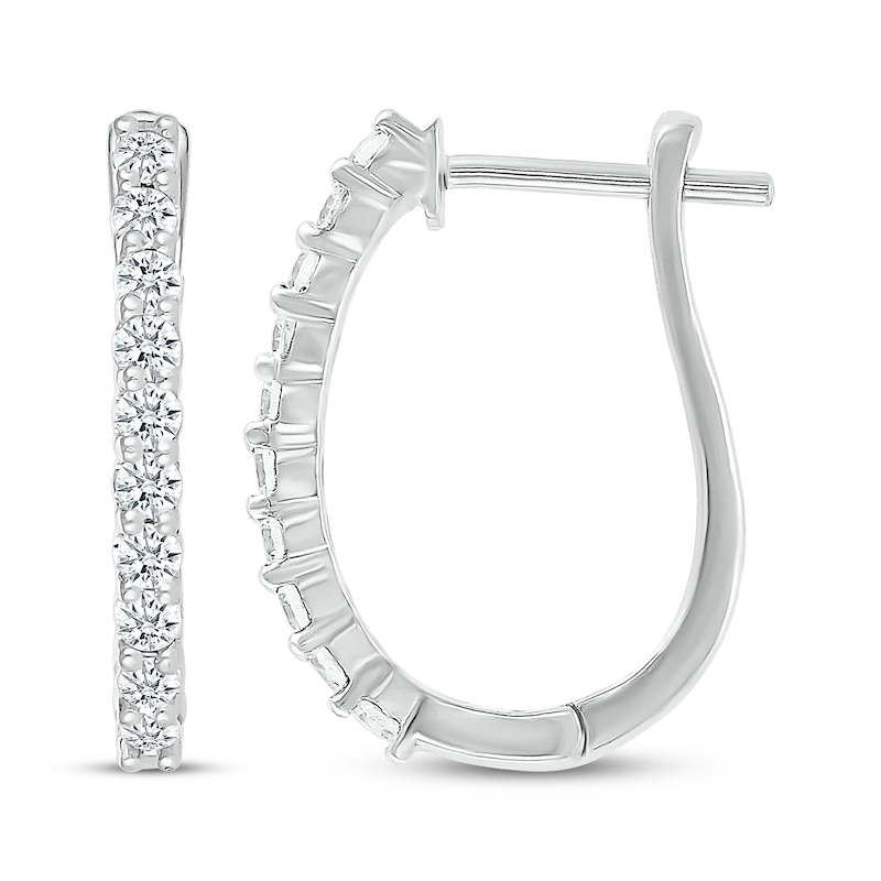 Main Image 3 of Diamond Elongated Hoop Earrings 1/2 ct tw 10K White Gold