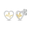 Thumbnail Image 0 of Diamond Heart Outline & Heartbeat Stud Earrings 1/8 ct tw Sterling Silver & 10K Yellow Gold