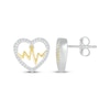 Thumbnail Image 2 of Diamond Heart Outline & Heartbeat Stud Earrings 1/8 ct tw Sterling Silver & 10K Yellow Gold