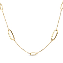 Hollow Twist Paperclip Station Necklace 10K Yellow Gold 20&quot;