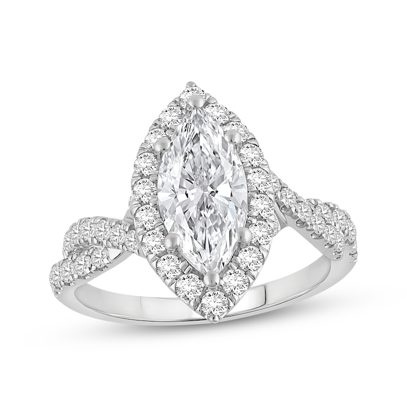 Main Image 1 of Lab-Grown Diamonds by KAY Marquise-Cut Halo Engagement Ring 2-1/4 ct tw 14K White Gold