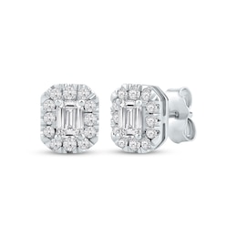 Lab-Grown Diamonds by KAY Emerald-Cut Halo Stud Earrings 3/4 ct tw 10K White Gold