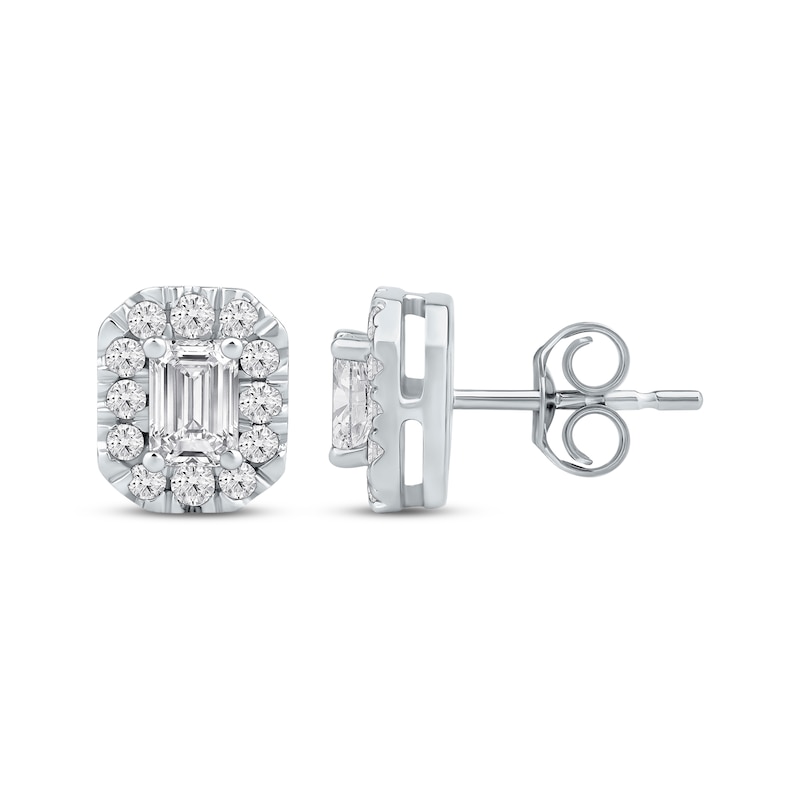 Main Image 3 of Lab-Grown Diamonds by KAY Emerald-Cut Halo Stud Earrings 3/4 ct tw 10K White Gold