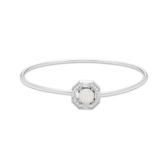 Lab-Created Opal & White Lab-Created Sapphire Flex Bangle Bracelet Sterling Silver